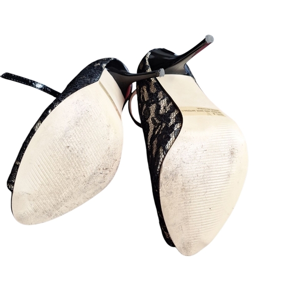 Charlotte Russe Black Lace Peep Toe Heels Ankle Strap Stilettos Size 6 - Picture 5 of 8